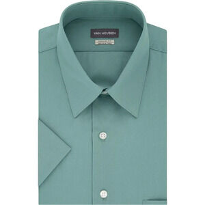 Men's Short Sleeve Poplin Solid Point Collar Dress  Shirt